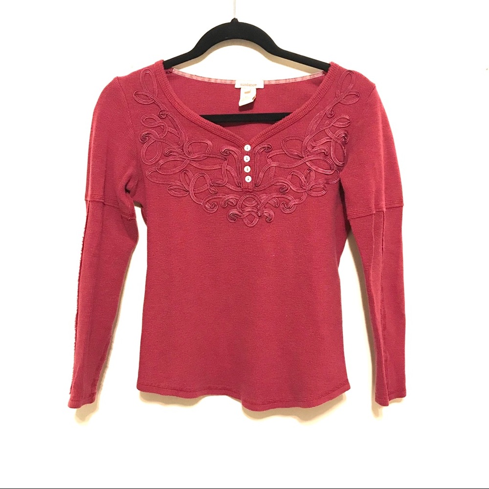 Sundance Embroidered Waffle Knit Thermal Henley